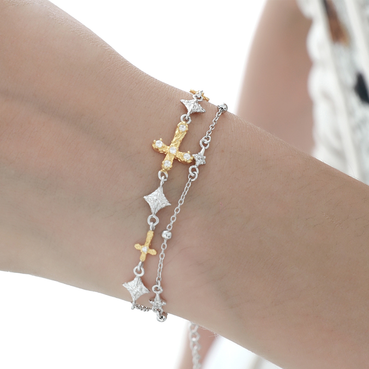 18K Gold Cross Silver Bracelet | Jentle Jewelry