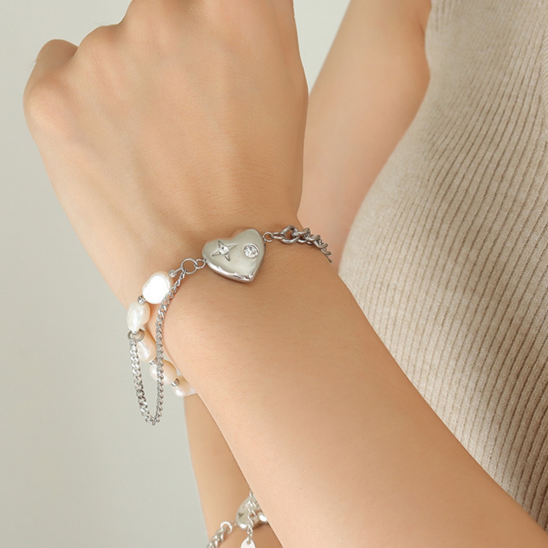 Heart Pearl Silver Bracelet | Jentle Jewelry