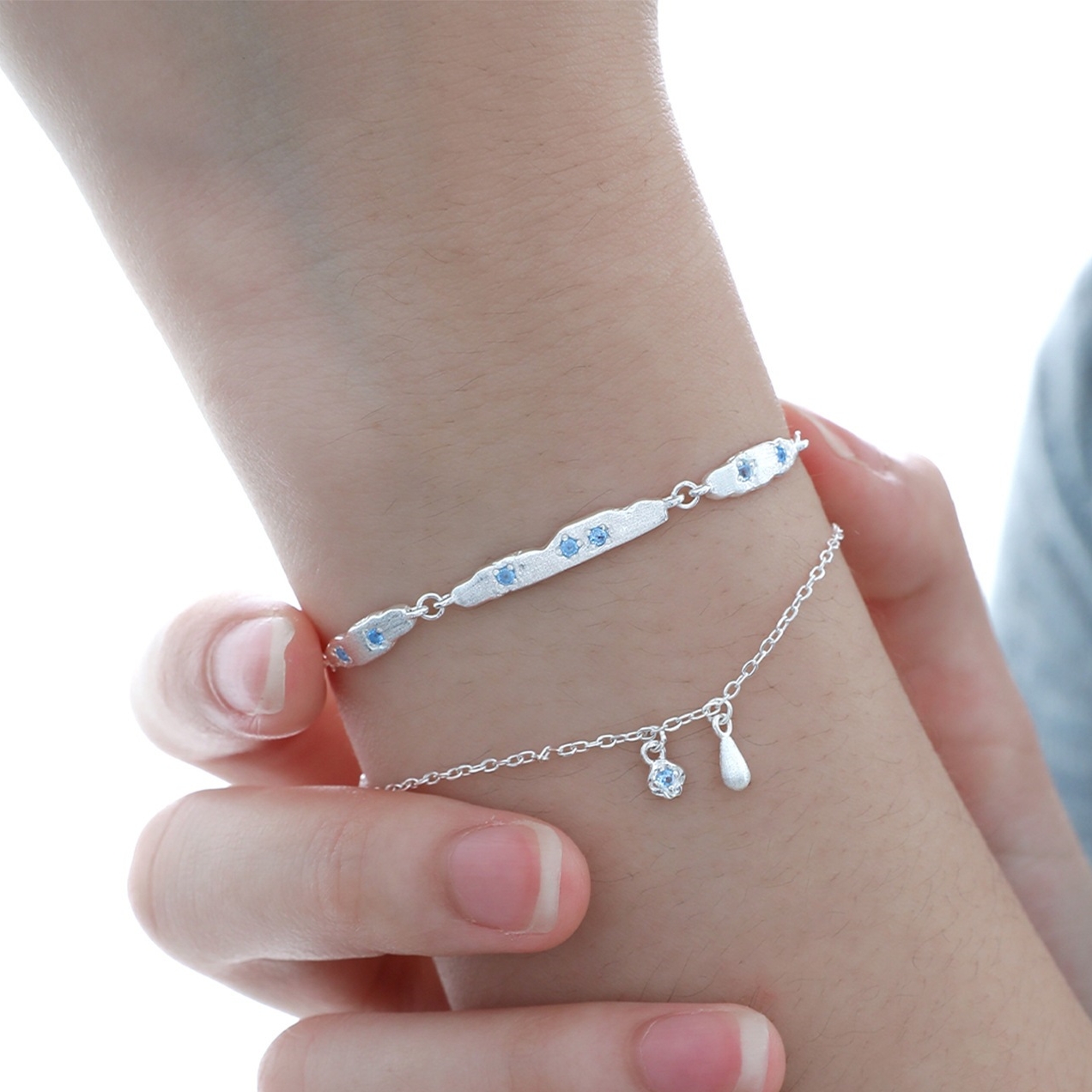 Daninty Layered Sterling Silver Water Drop Bracelet by Jentle Jewelry