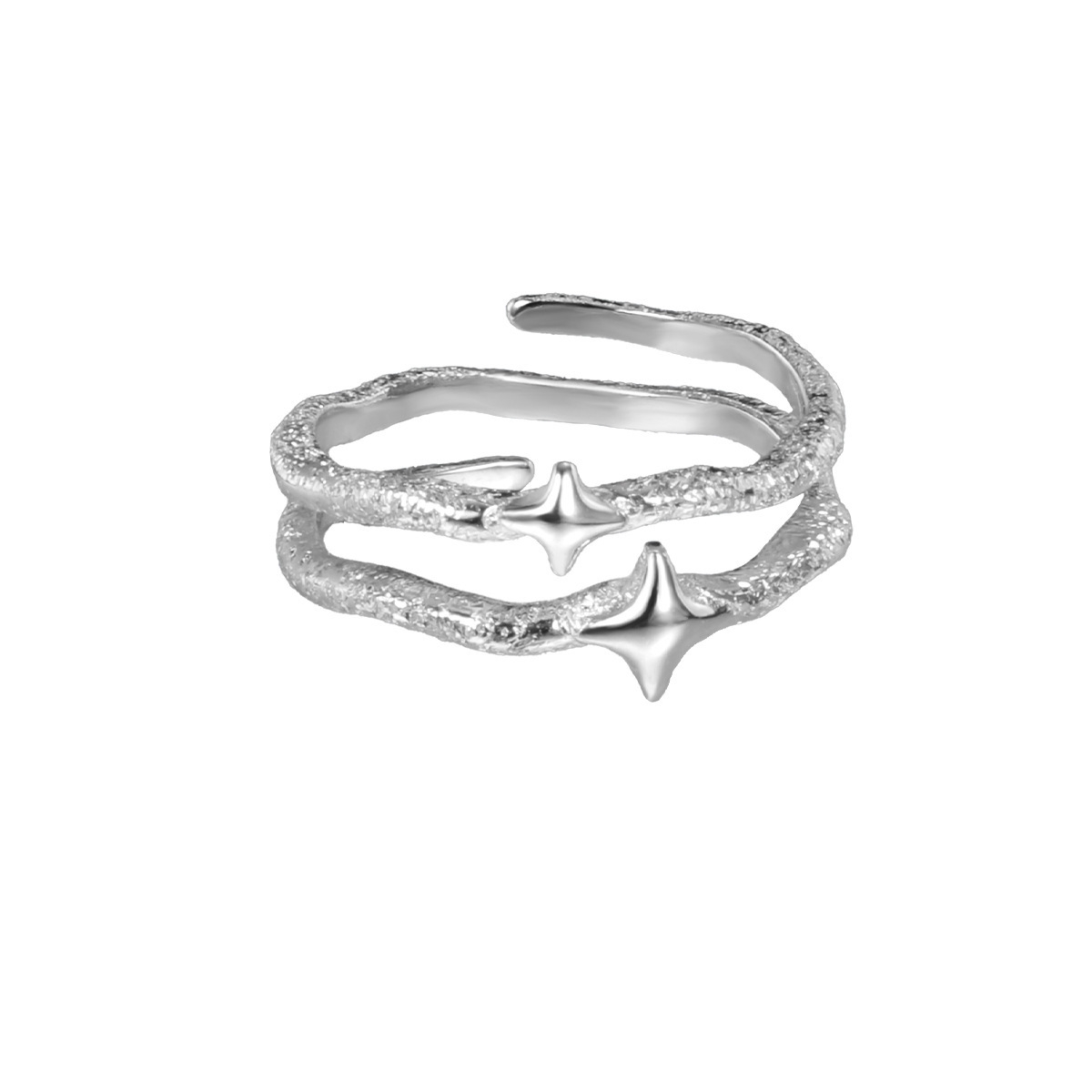 Starla N°7 Ring — 925 sterling silver open adjustable ring with white zircon four-point star center
