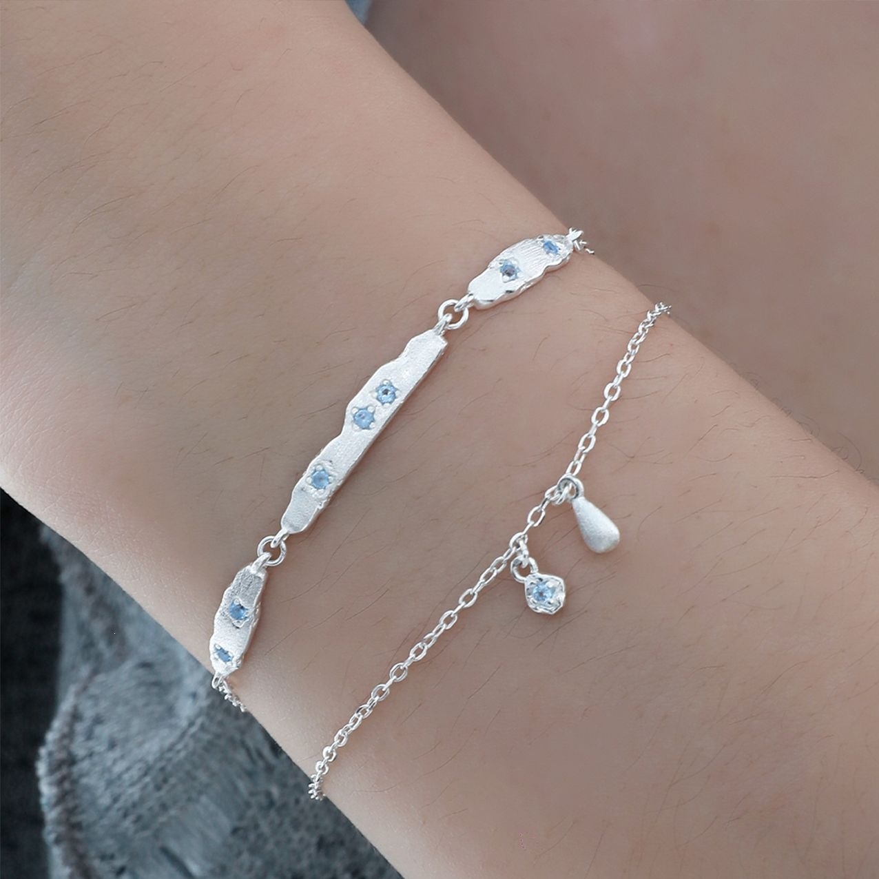 Daninty Layered Sterling Silver Water Drop Bracelet by Jentle Jewelry
