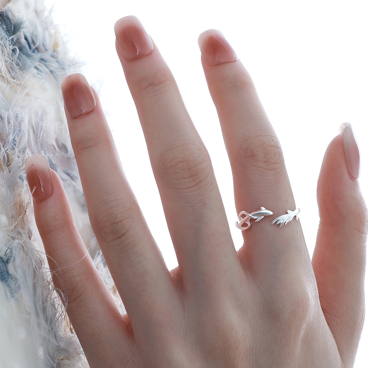 Sterling silver fish couple ring set female ring by Jentle Jewelry