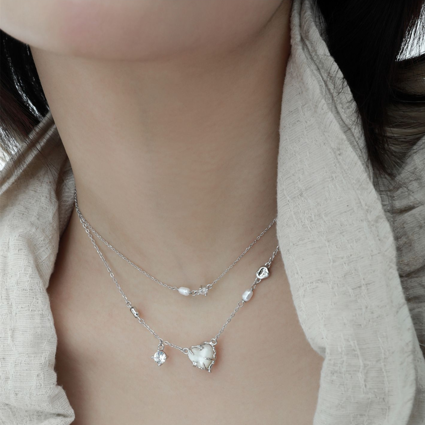 Heart Pearl Silver Necklace | Jentle Jewelry