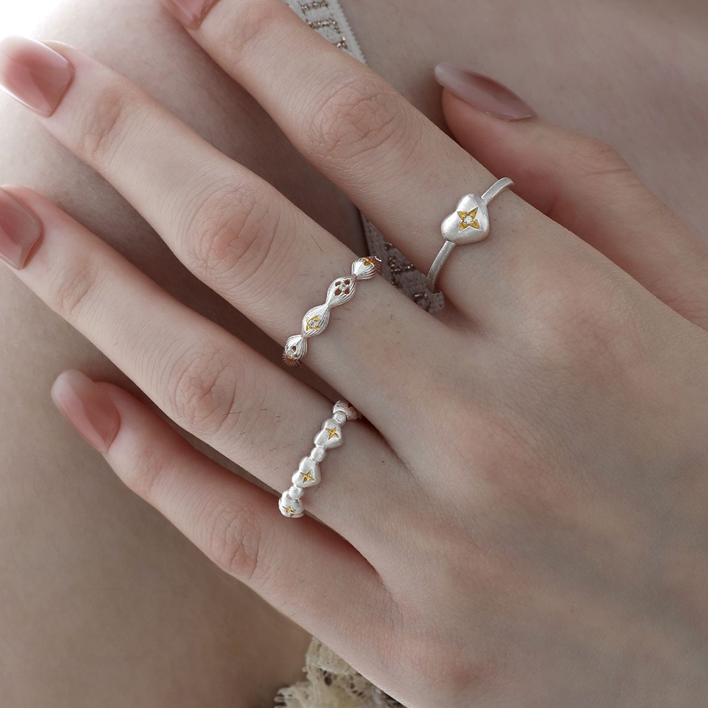 Silver Gold Star Heart Rings | Jentle Jewelry