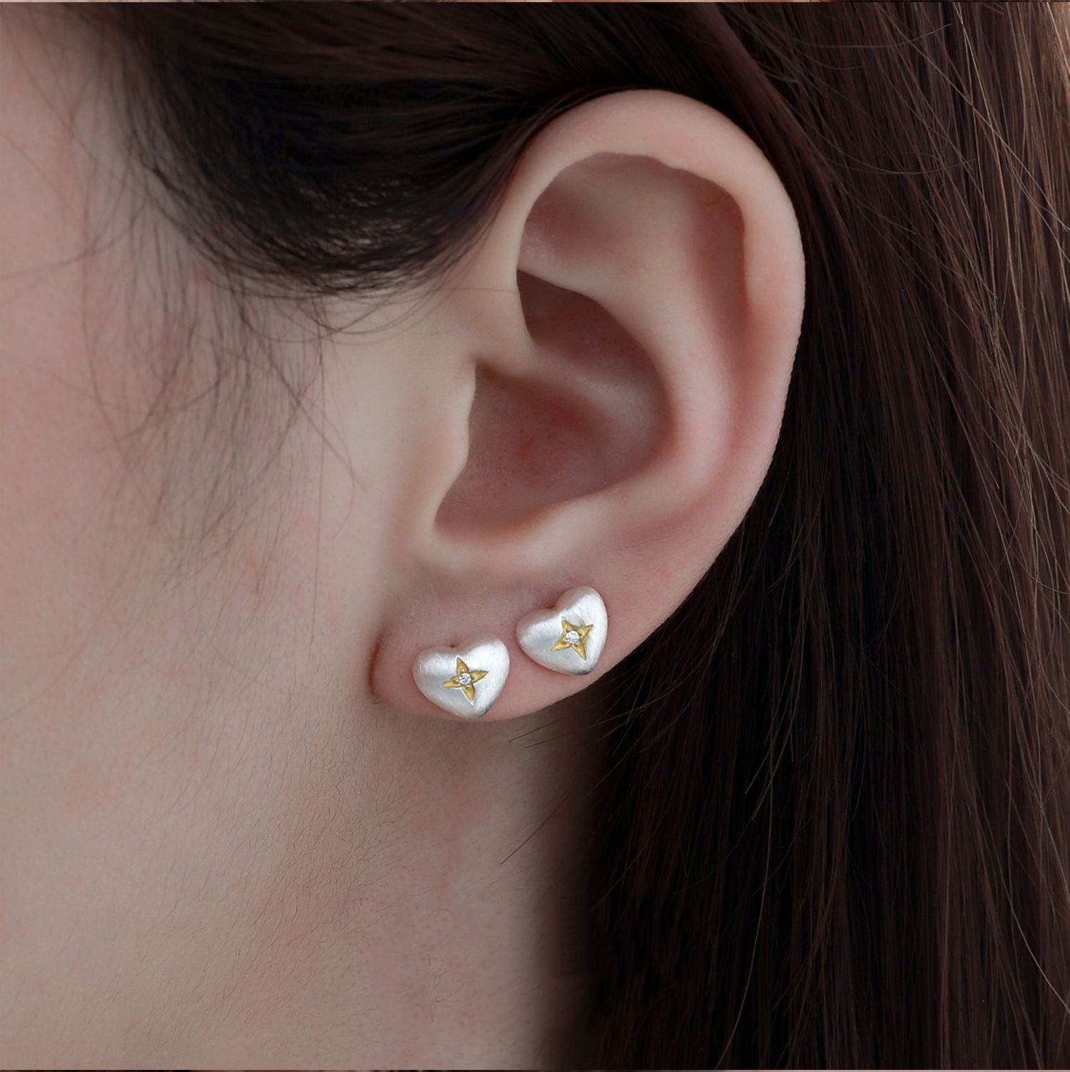 Silver Heart Gold Star Earrings | Jentle Jewelry
