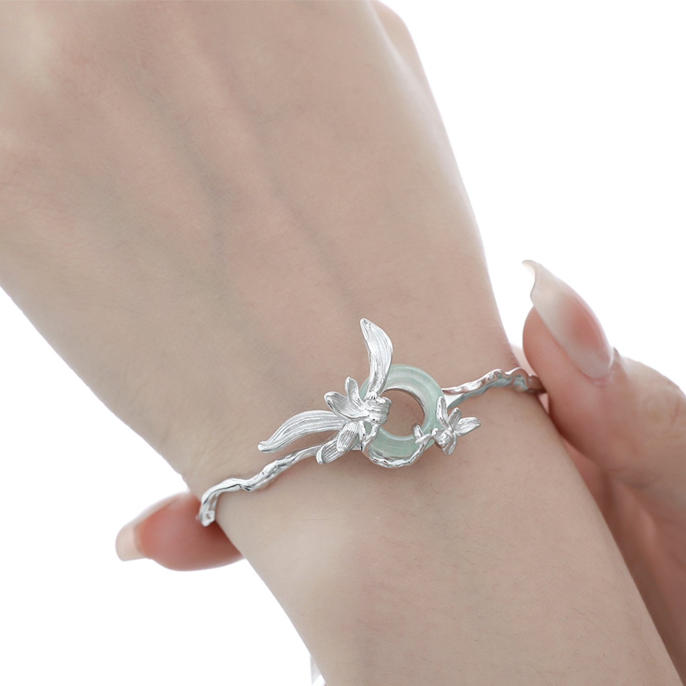 Sterling Silver Jade Bangle | Jentle Jewelry