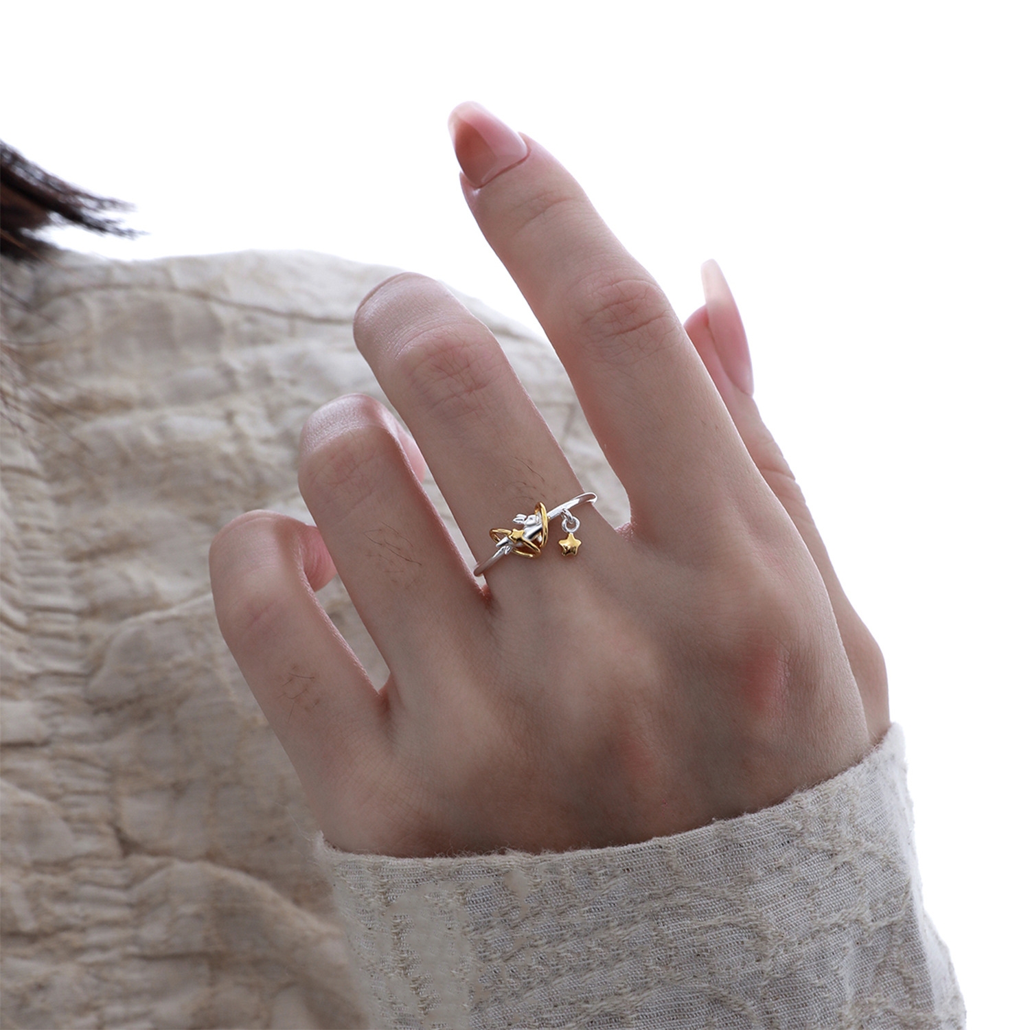 Sterling Silver Bunny Gold Star Ring | Jentle Jewelry