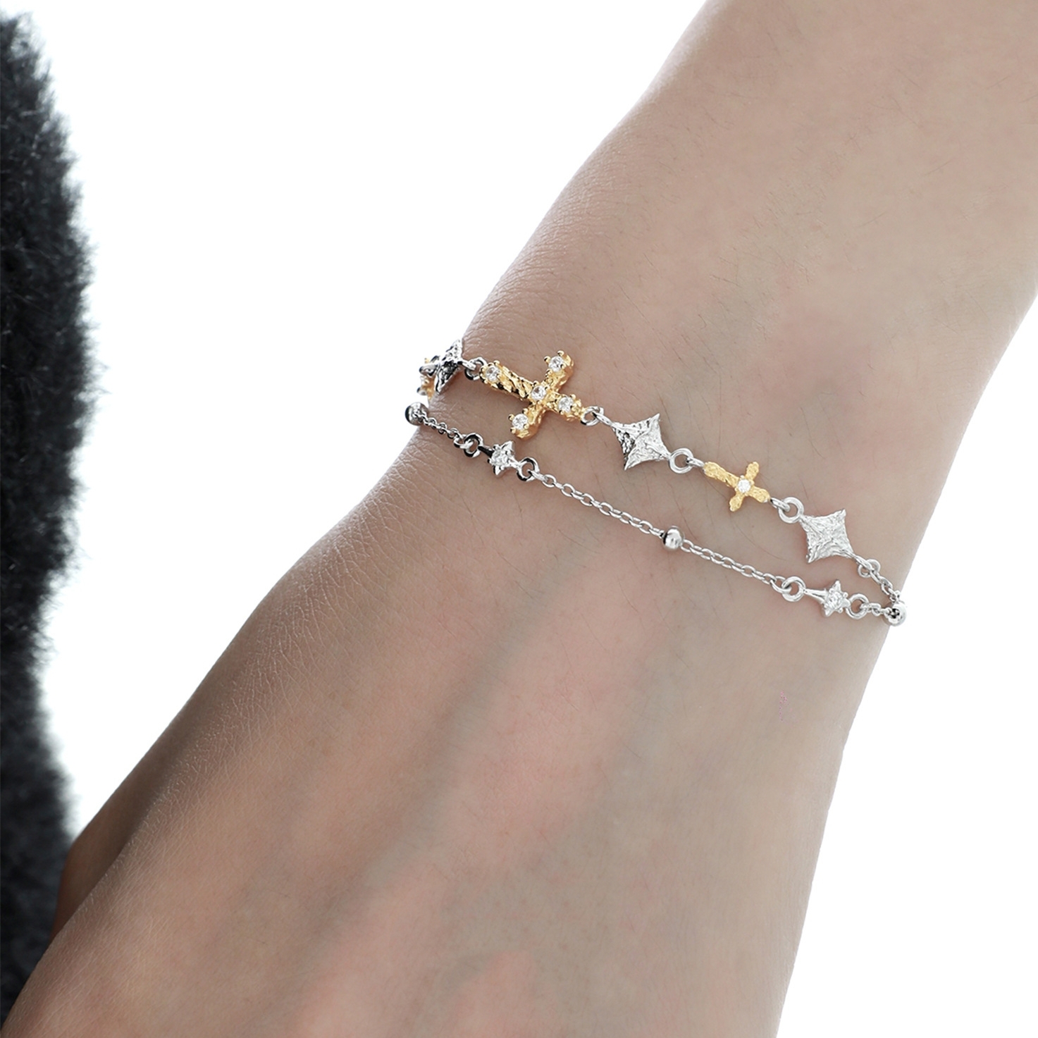 18K Gold Cross Silver Bracelet | Jentle Jewelry