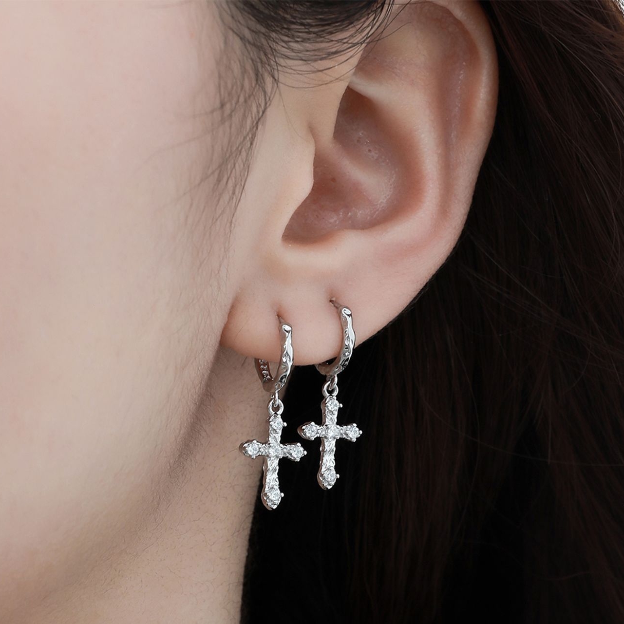 Sterling Silver Cross Ear Hoops | Jentle Jewelry