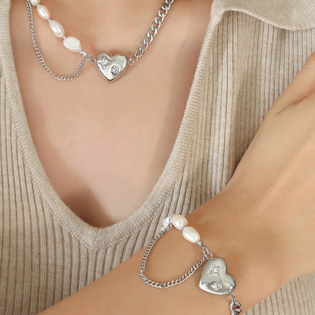 Heart Pearl Silver Bracelet | Jentle Jewelry