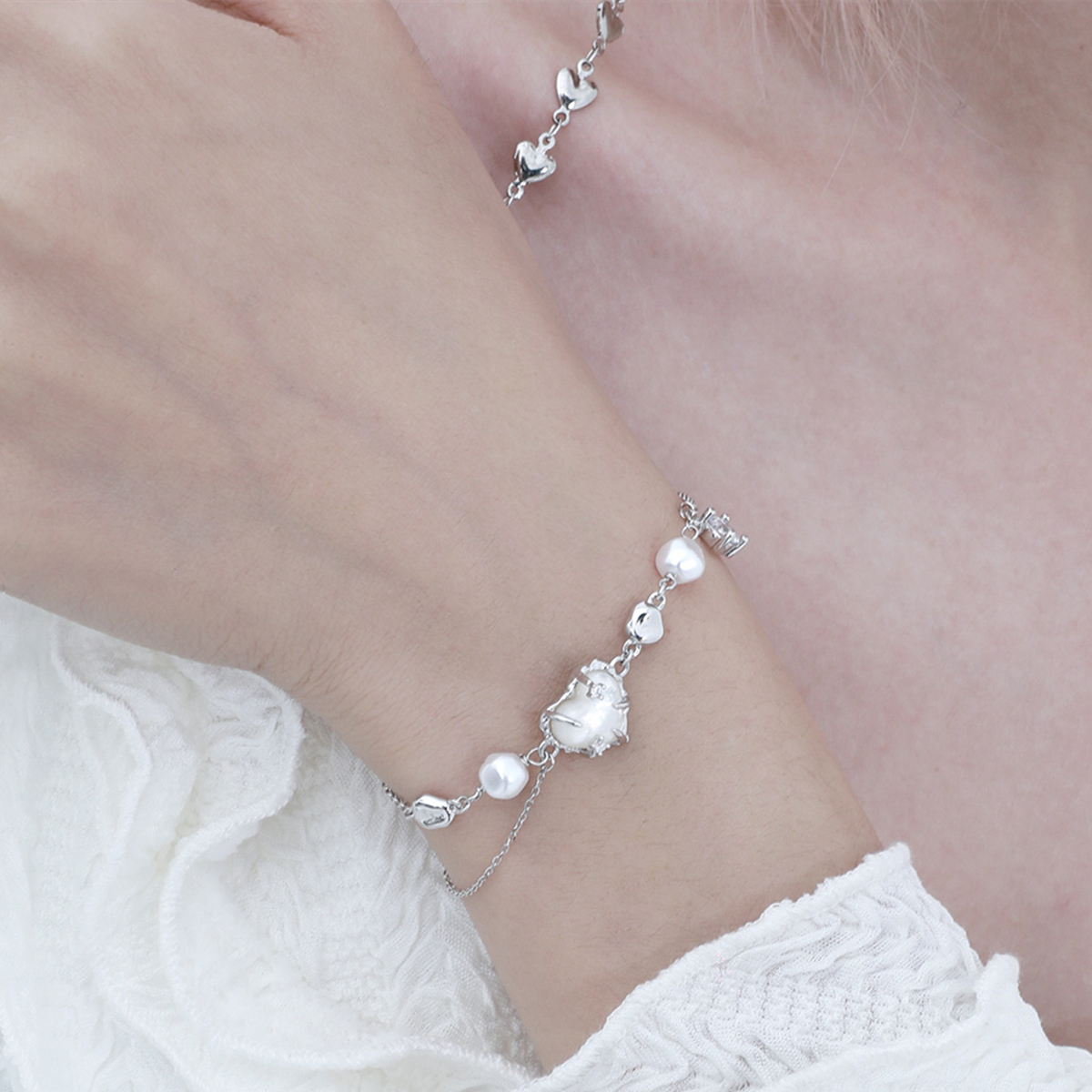 Heart Pearl Silver Bracelet | Jentle Jewelry
