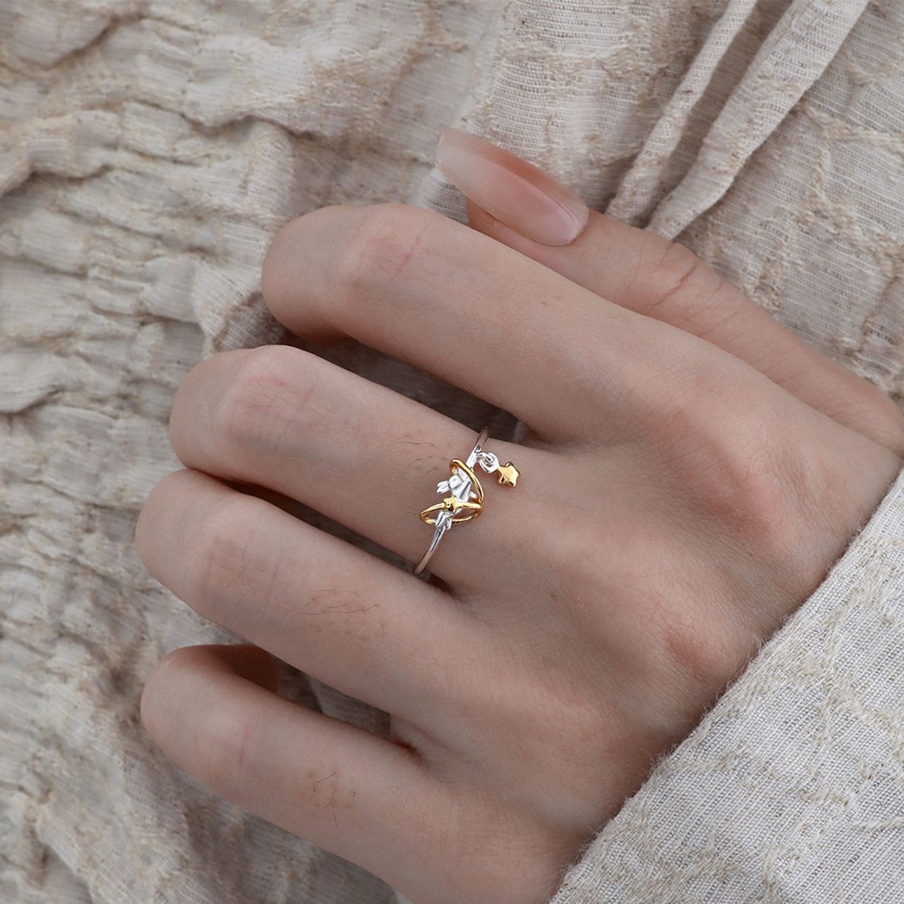 Sterling Silver Bunny Gold Star Ring | Jentle Jewelry
