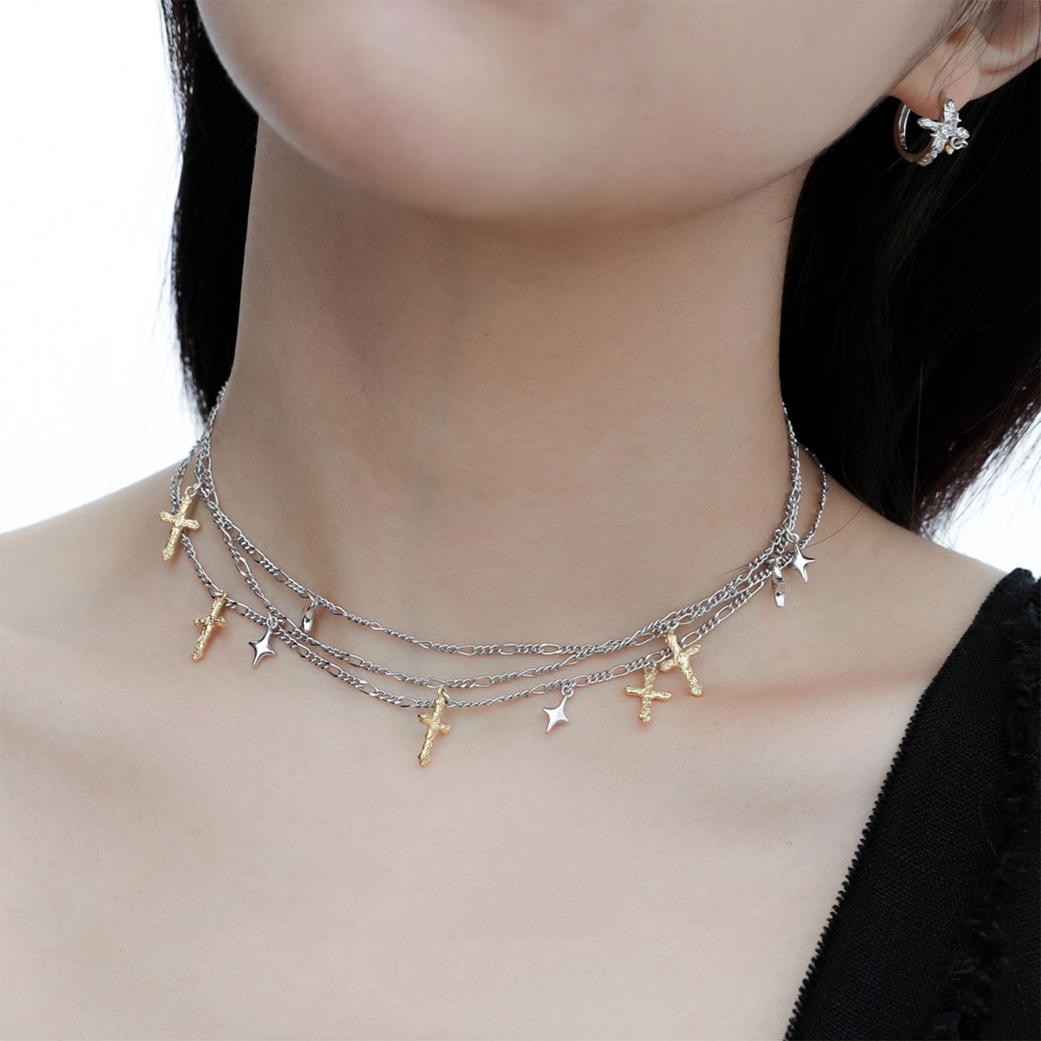 Silver Star Gold Cross Necklace | Jentle Jewelry