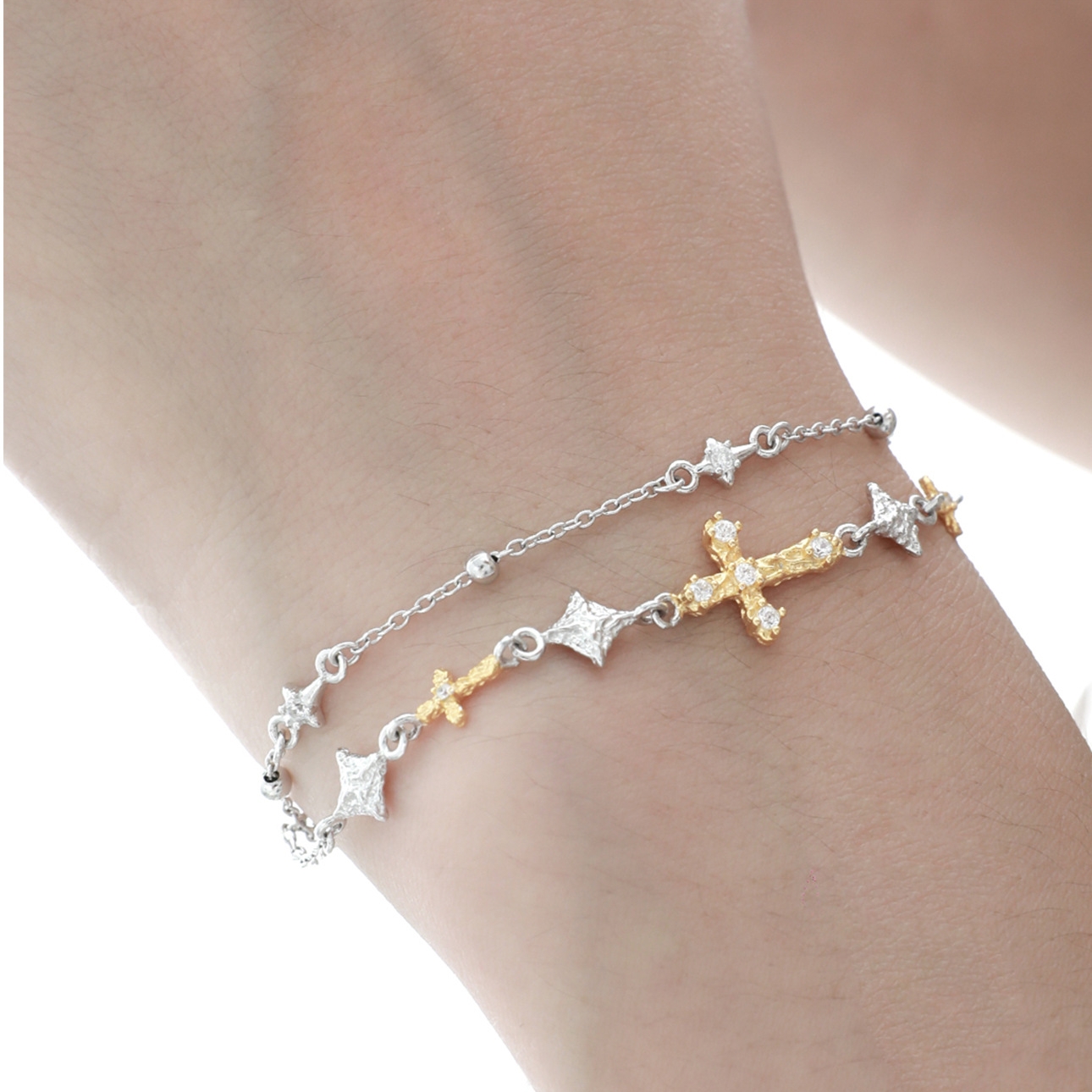 18K Gold Cross Silver Bracelet | Jentle Jewelry