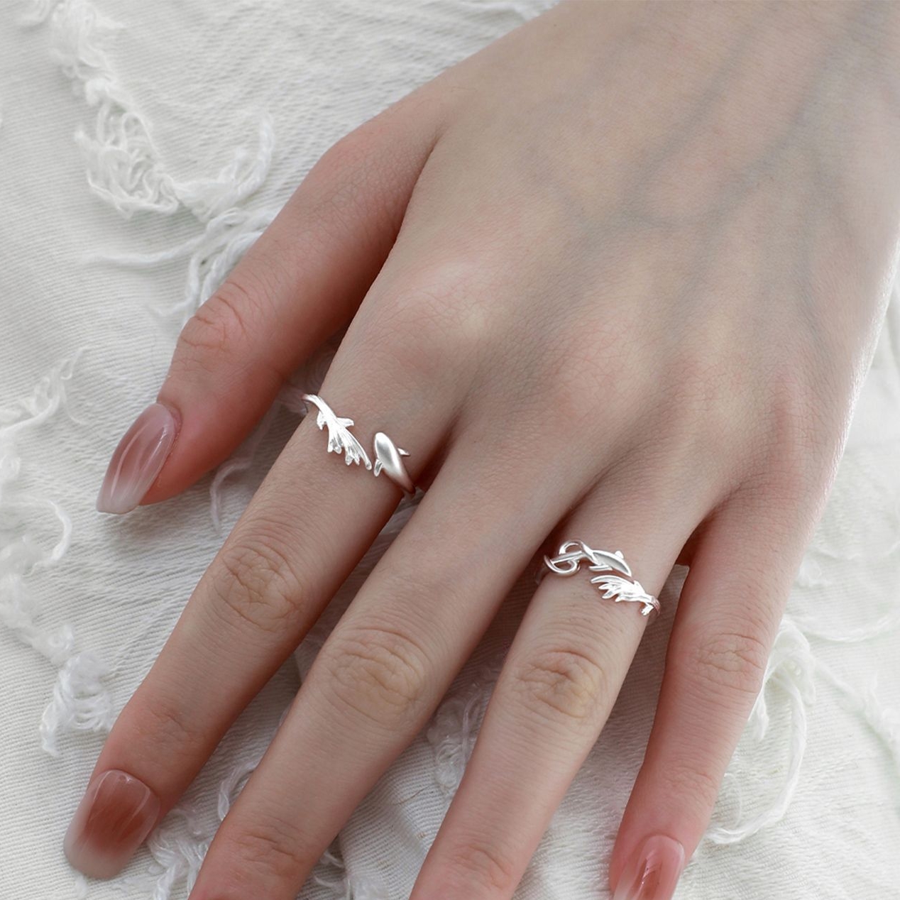 Sterling silver fish couple ring set by Jentle Jewelry