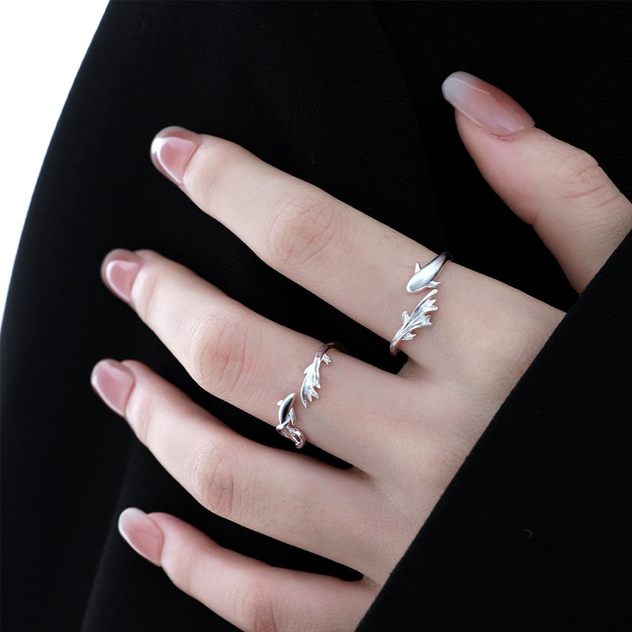 Sterling silver fish couple ring set by Jentle Jewelry