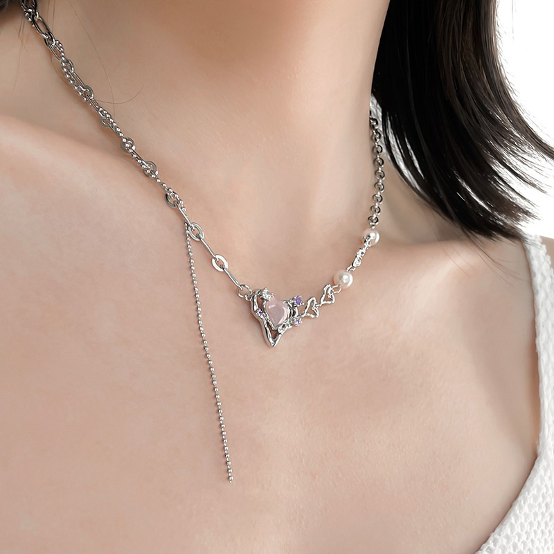 Pink Heart Silver Necklace | Jentle Jewelry