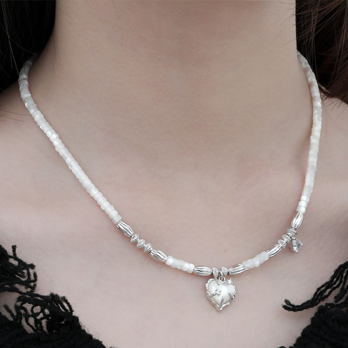 Heart Pearl Silver Necklace | Jentle Jewelry