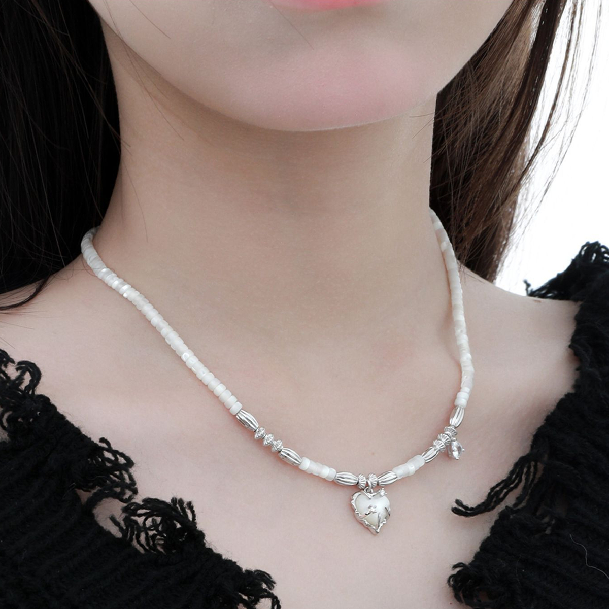Heart Pearl Silver Necklace | Jentle Jewelry