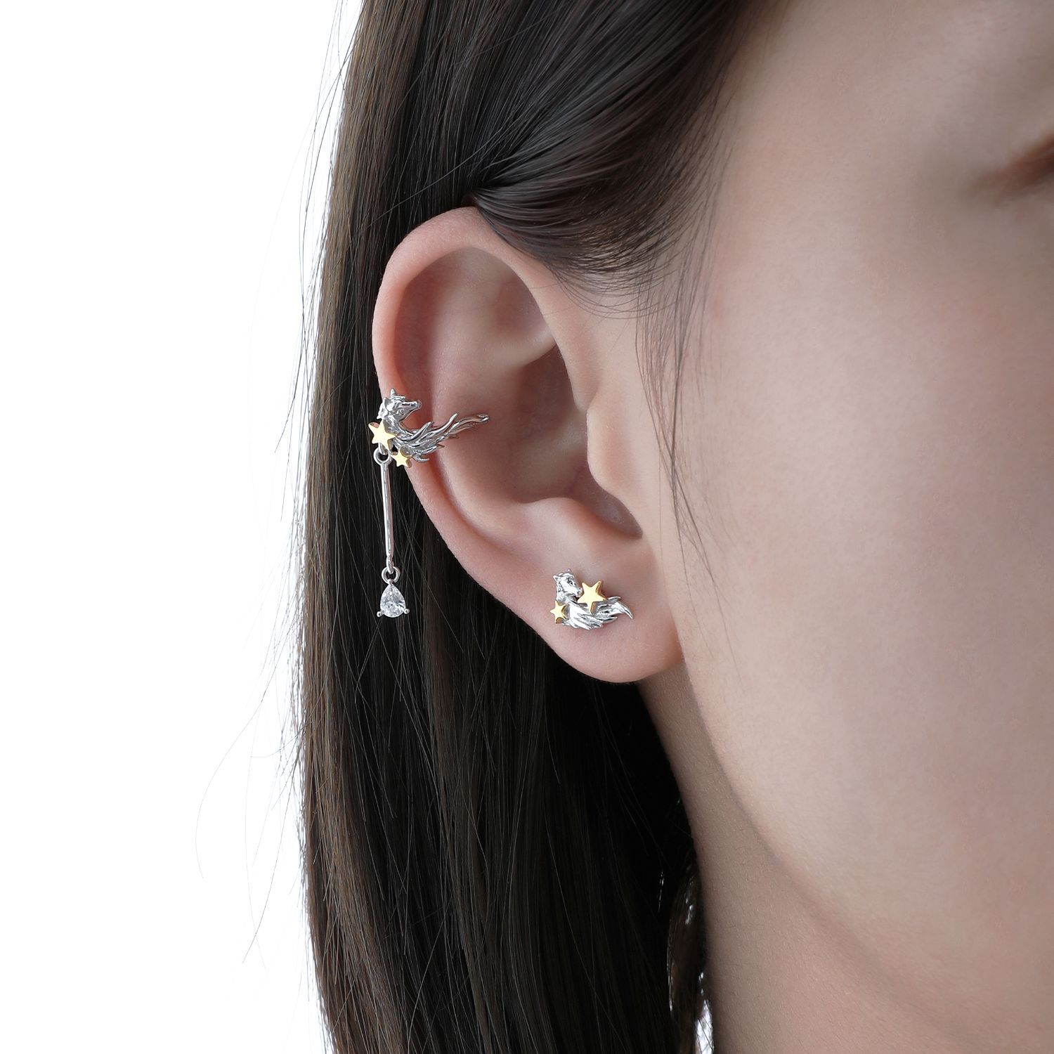 Silver Pony Gold Star Earrings | Jentle Jewelry