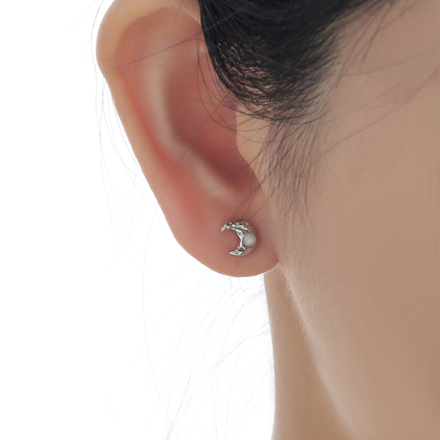 Moon Silver Ear Studs | Jentle Jewelry