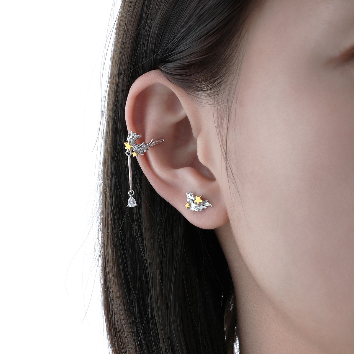 Silver Pony Gold Star Ear Clip | Jentle Jewelry