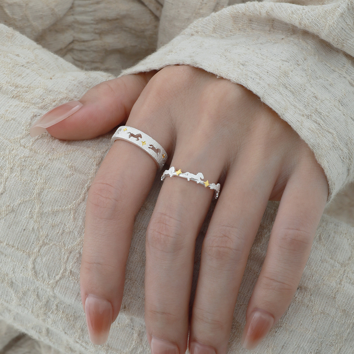 Silver Horse Gold Star Ring | Jentle Jewelry