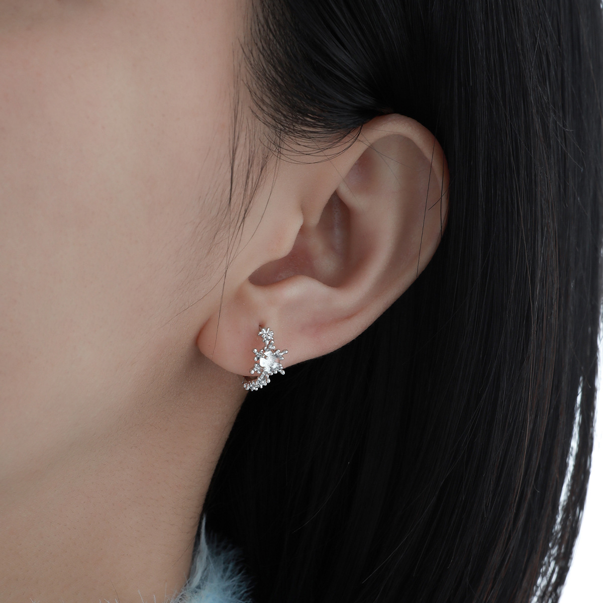 925 Sterling Silver Snowflake Ear Hoops | Jentle Jewelry