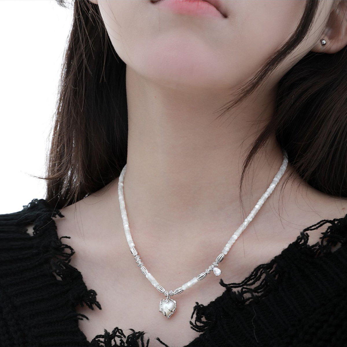 Heart Pearl Silver Necklace | Jentle Jewelry