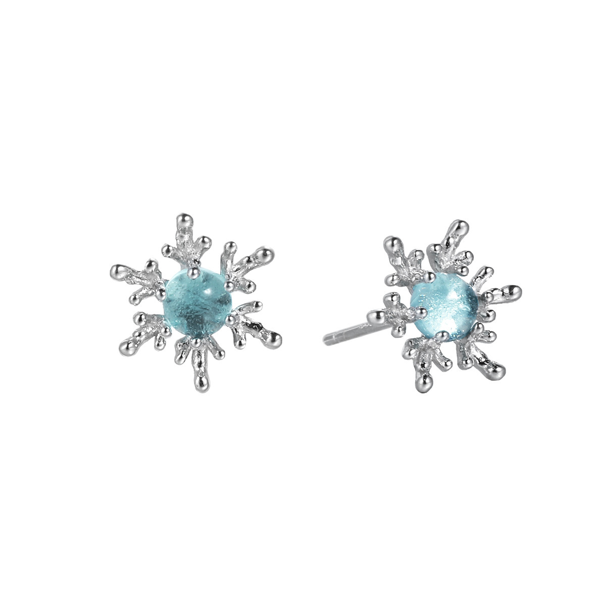 Blue and silver 925 sterling silver snowflake earrings
