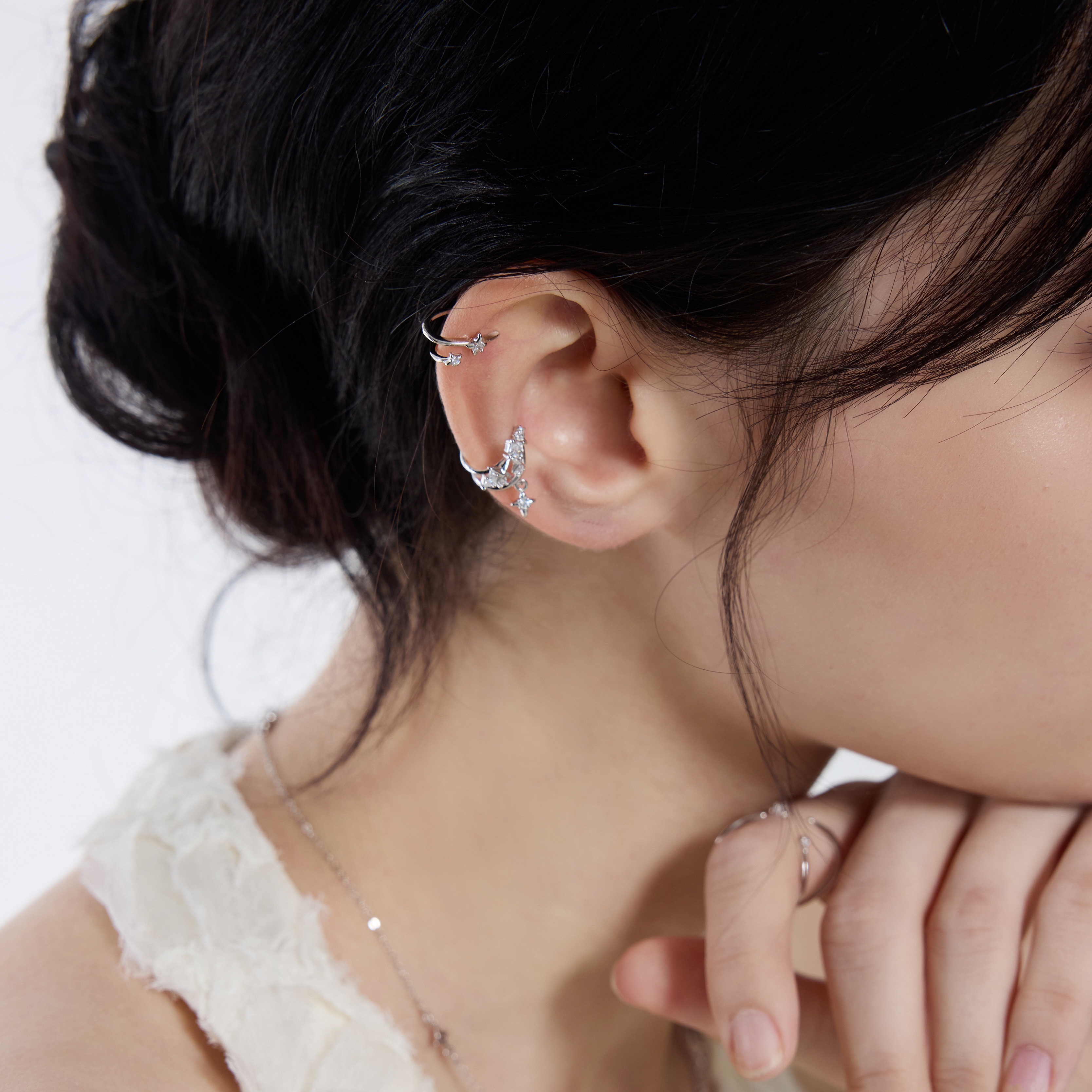 Handemade dainty sterling silver star ear cuff  combo by Jentle Jewelry