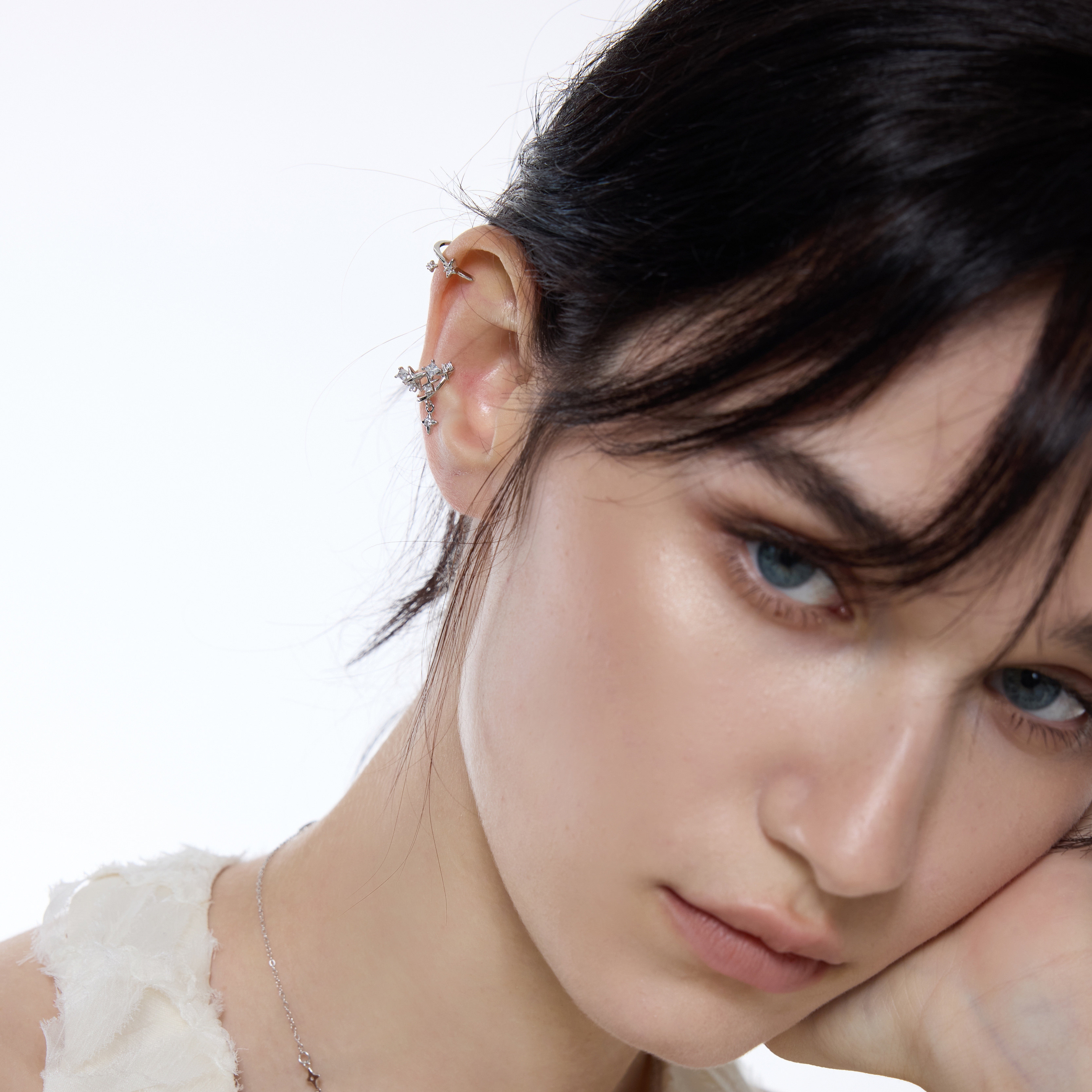 Handemade dainty sterling silver star ear cuff combo by Jentle Jewelry