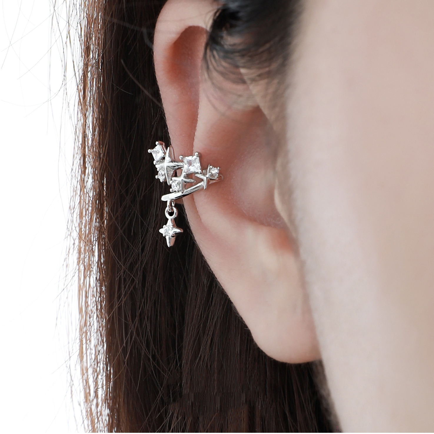 Handemade dainty sterling silver star ear cuff by Jentle Jewelry