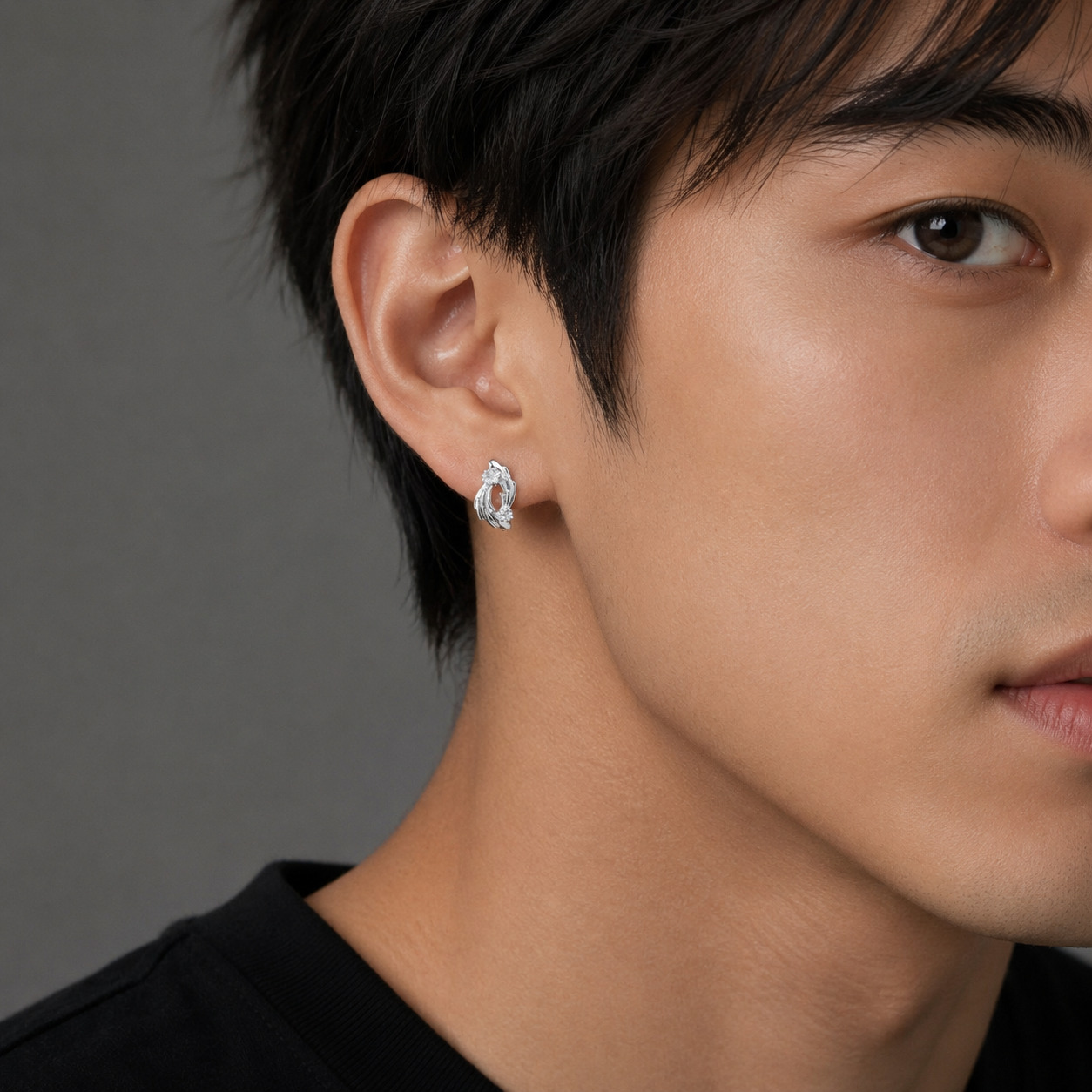 Dara Ear Hoops worn by a male model