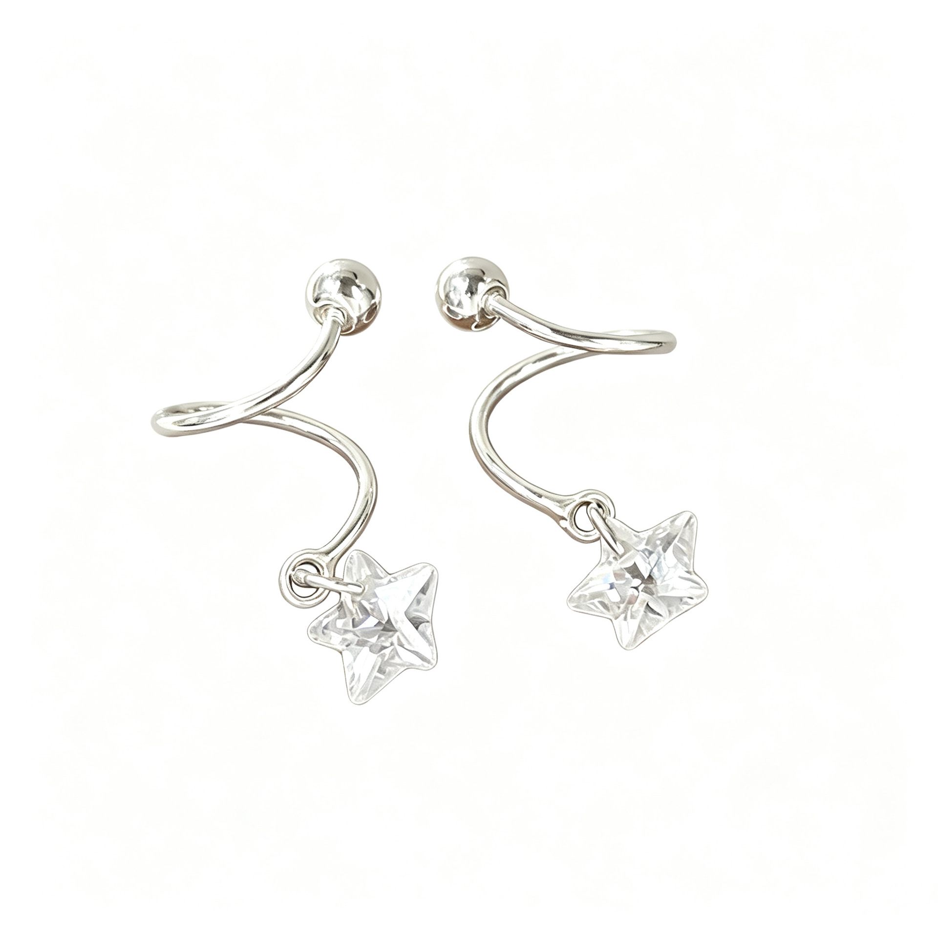Star drop stud earrings with sculptural curved lines