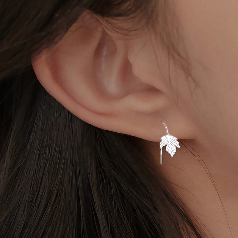 Delicate sterling silver maple leaf earrings