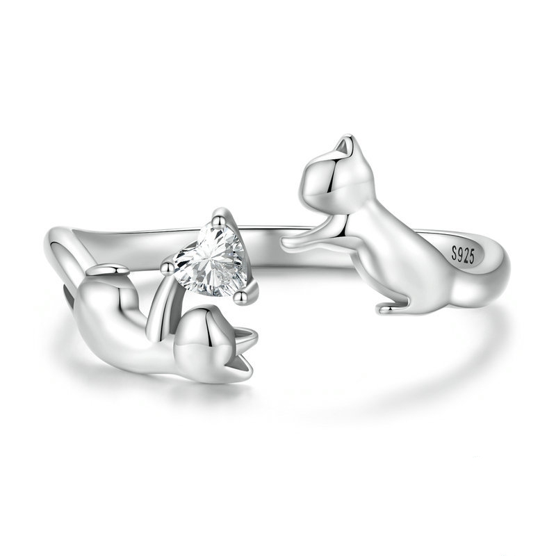 Kitty N°2 Ring — sterling silver open ring with two cats