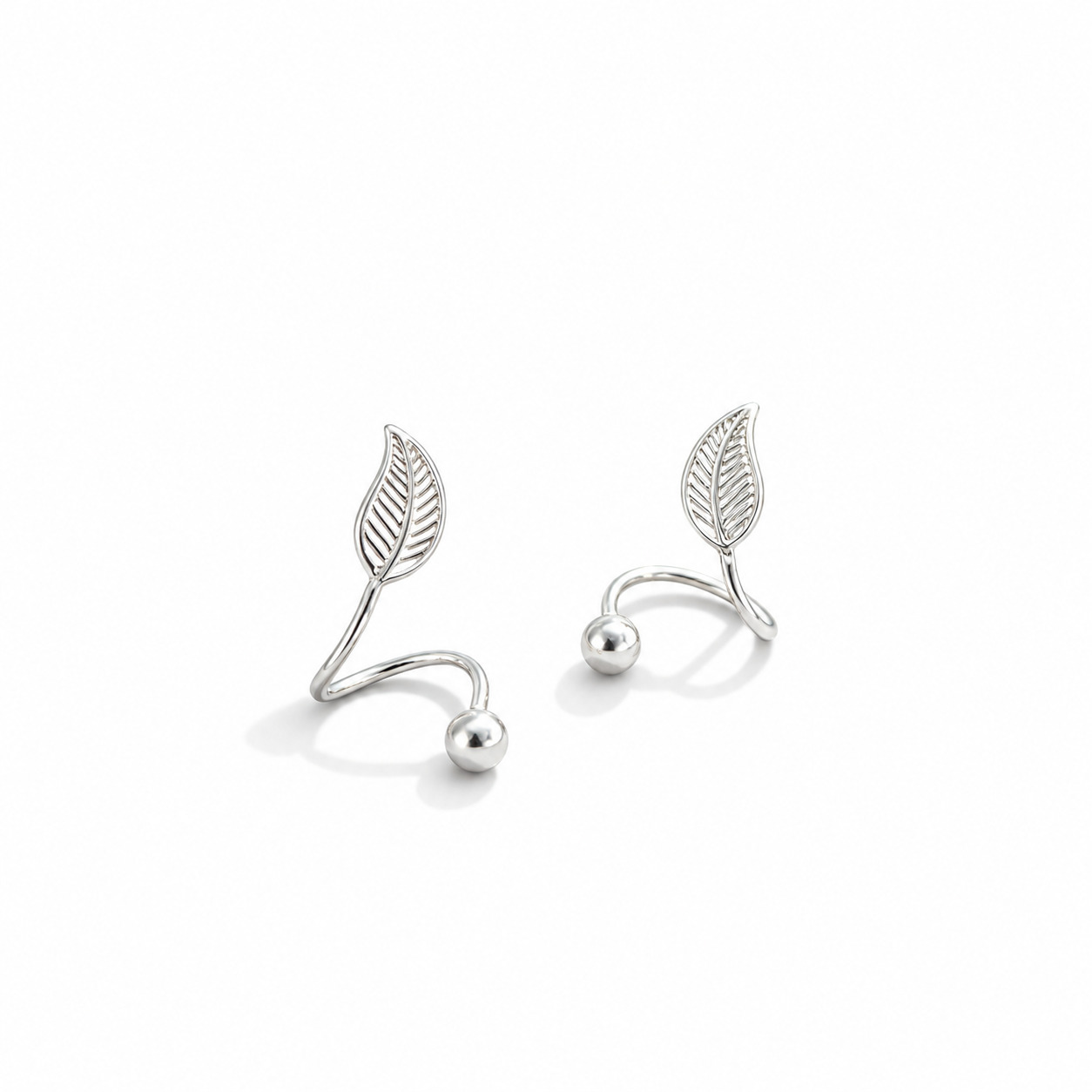 Leaf ear studs with sculpted leaf and spherical detail
