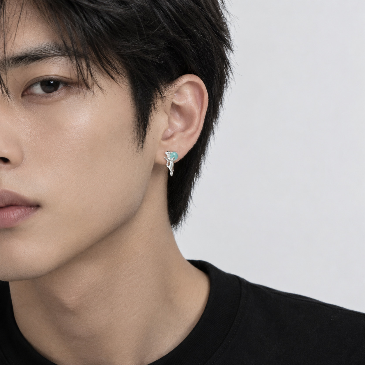 Kitty N°1 Ear Studs worn by a man