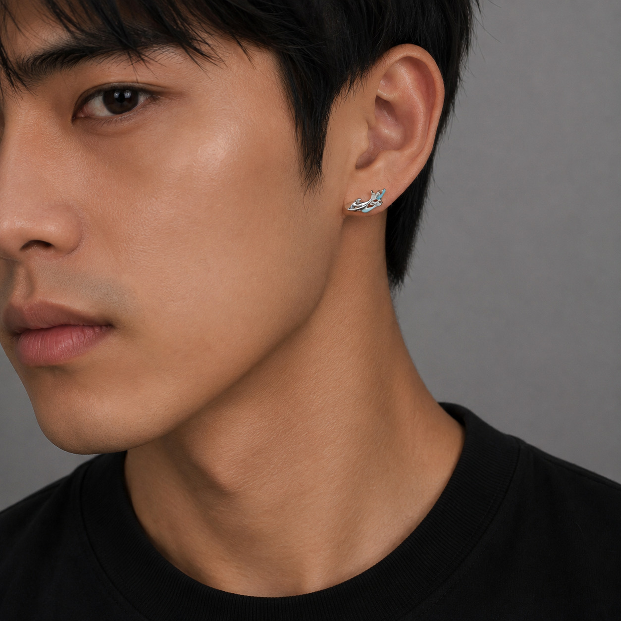 Moana N°1 Ear Studs worn by male model