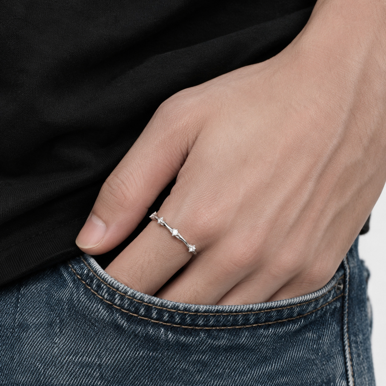 Starla N°5 ring styled on hand of a men