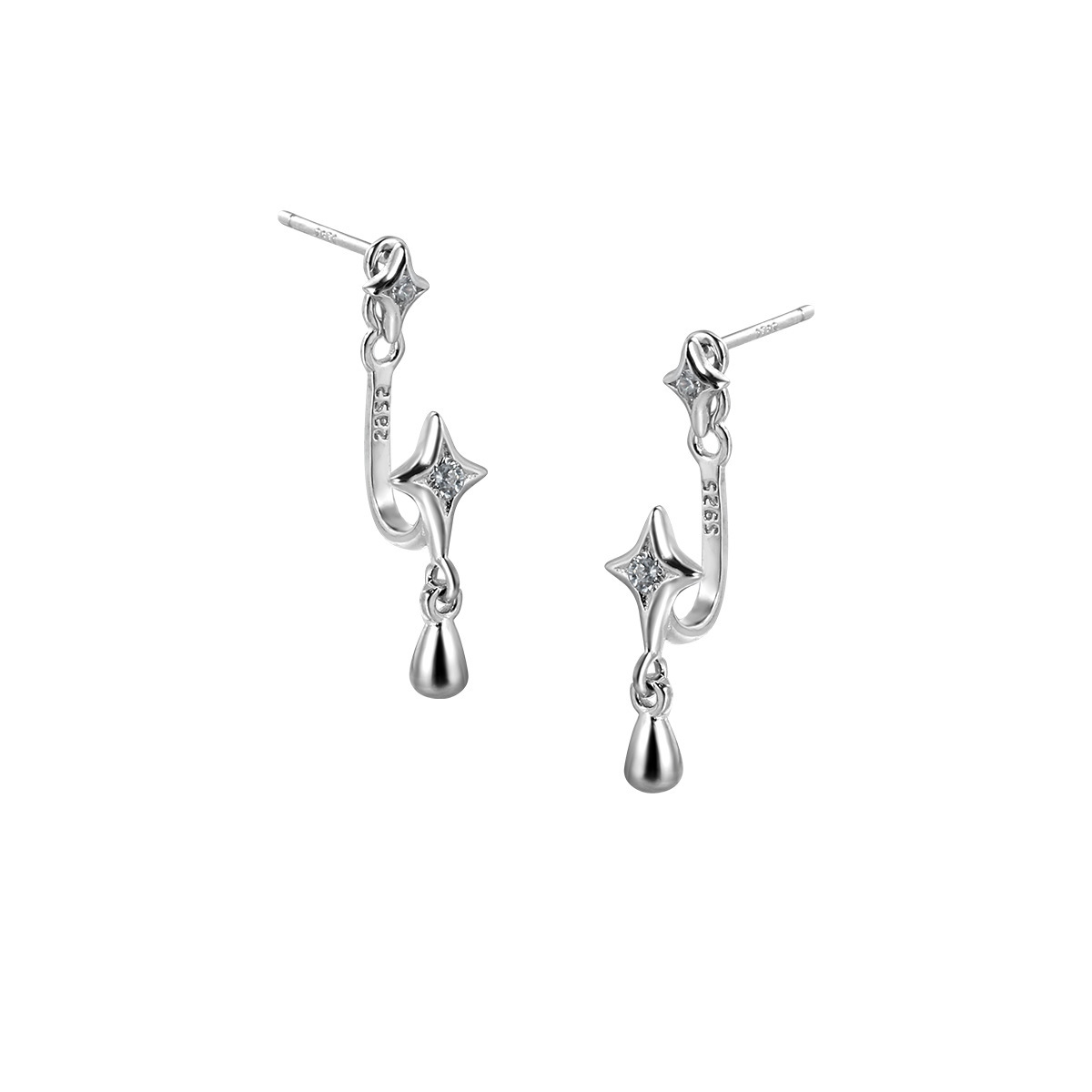 Starla N°6 Ear Studs — sterling silver star and drop earrings