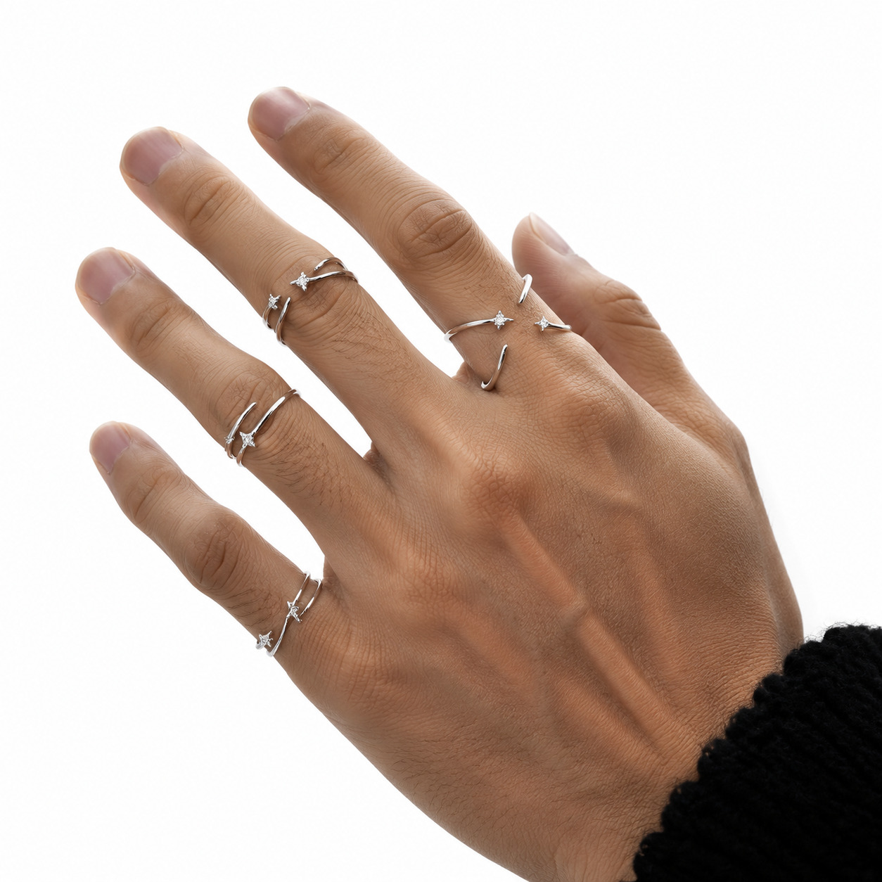 Starla Rings front view of a male model's hand