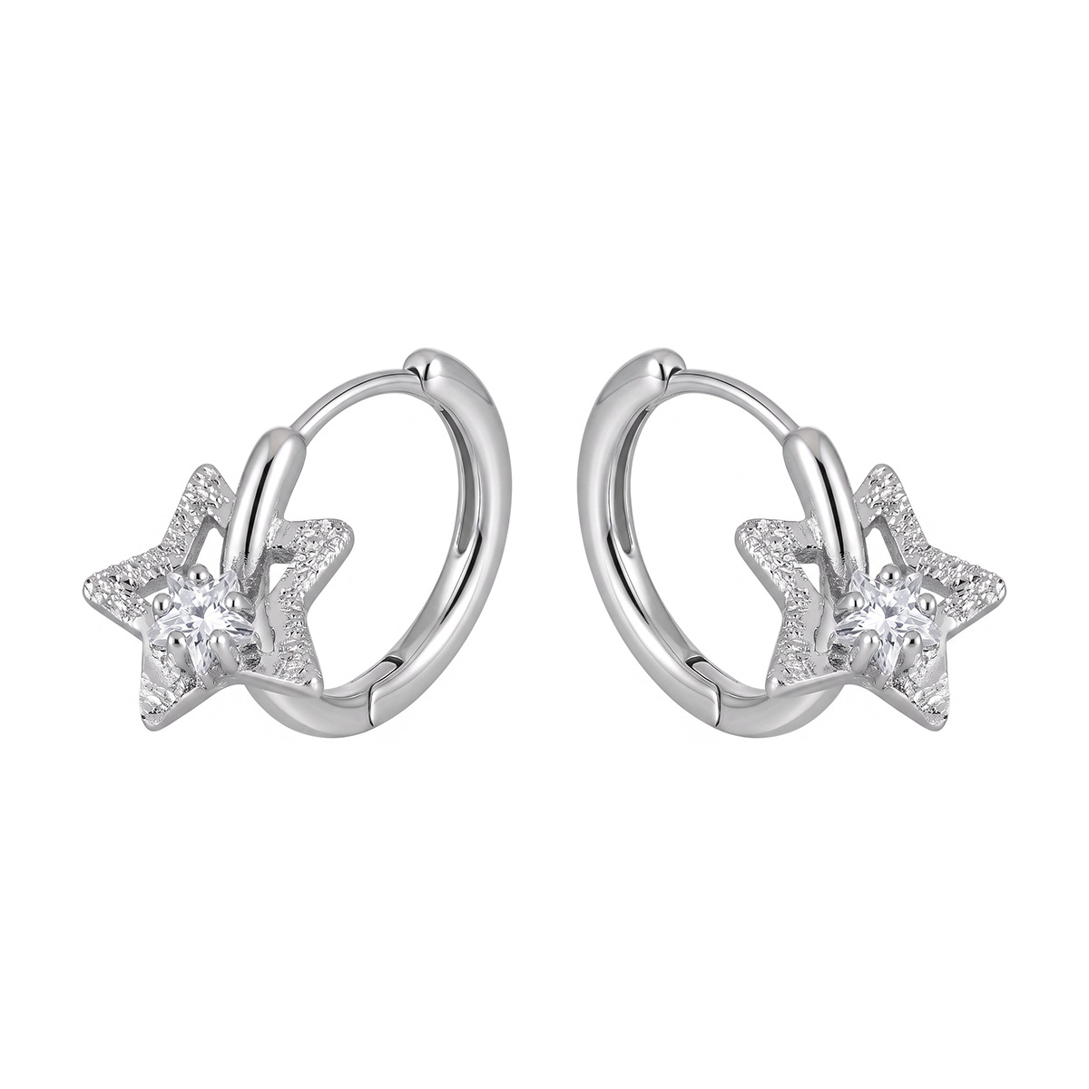 Sterling silver star hoop earrings with sparkling star detail