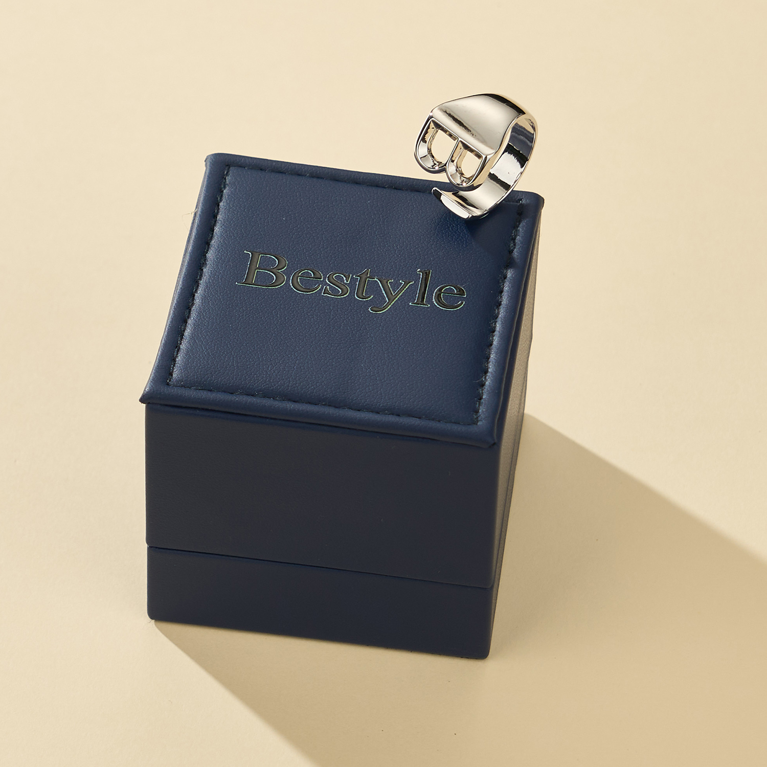 Bestyle Bold Initial Ring Women’s Open Signet Ring Adjustable Personalized Birthday Christmas Gifts for Girls