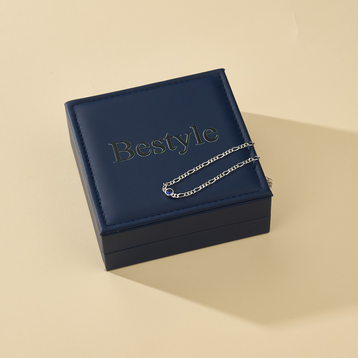 Bestyle Sterling Silver Ankle Bracelets for Women Birthstone Created Sapphire Anklet Waterproof Summer Beach Jewelry