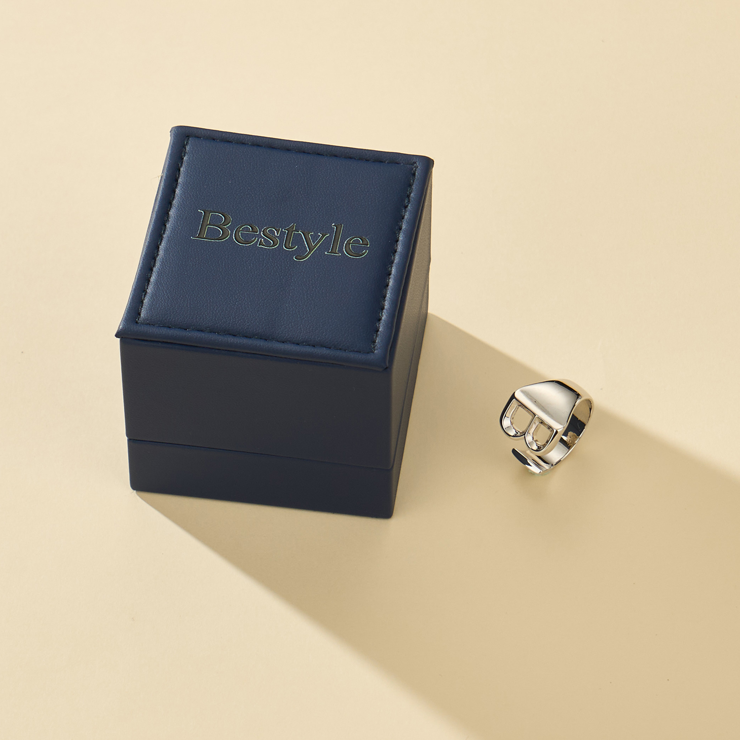 Bestyle Bold Initial Ring Women’s Open Signet Ring Adjustable Personalized Birthday Christmas Gifts for Girls