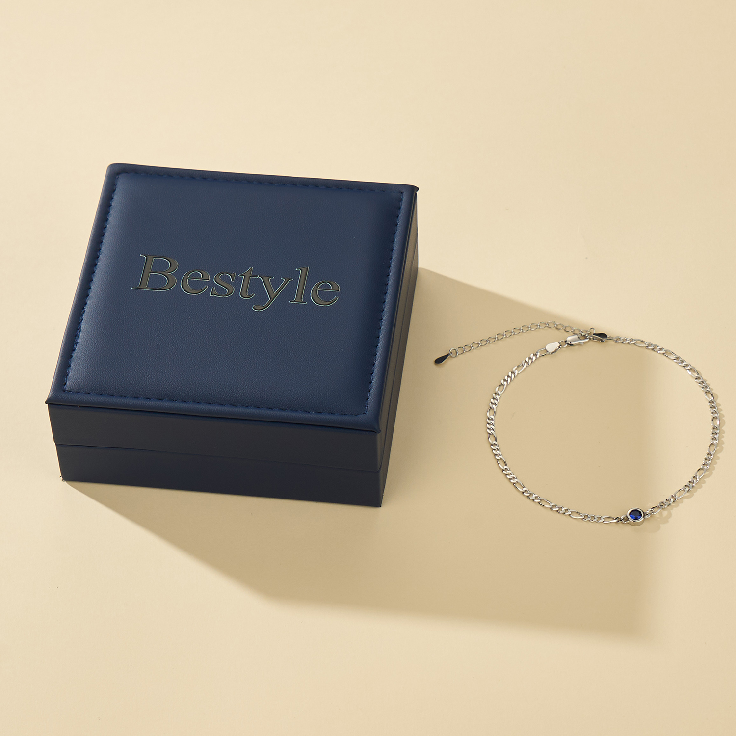 Bestyle Sterling Silver Ankle Bracelets for Women Birthstone Created Sapphire Anklet Waterproof Summer Beach Jewelry