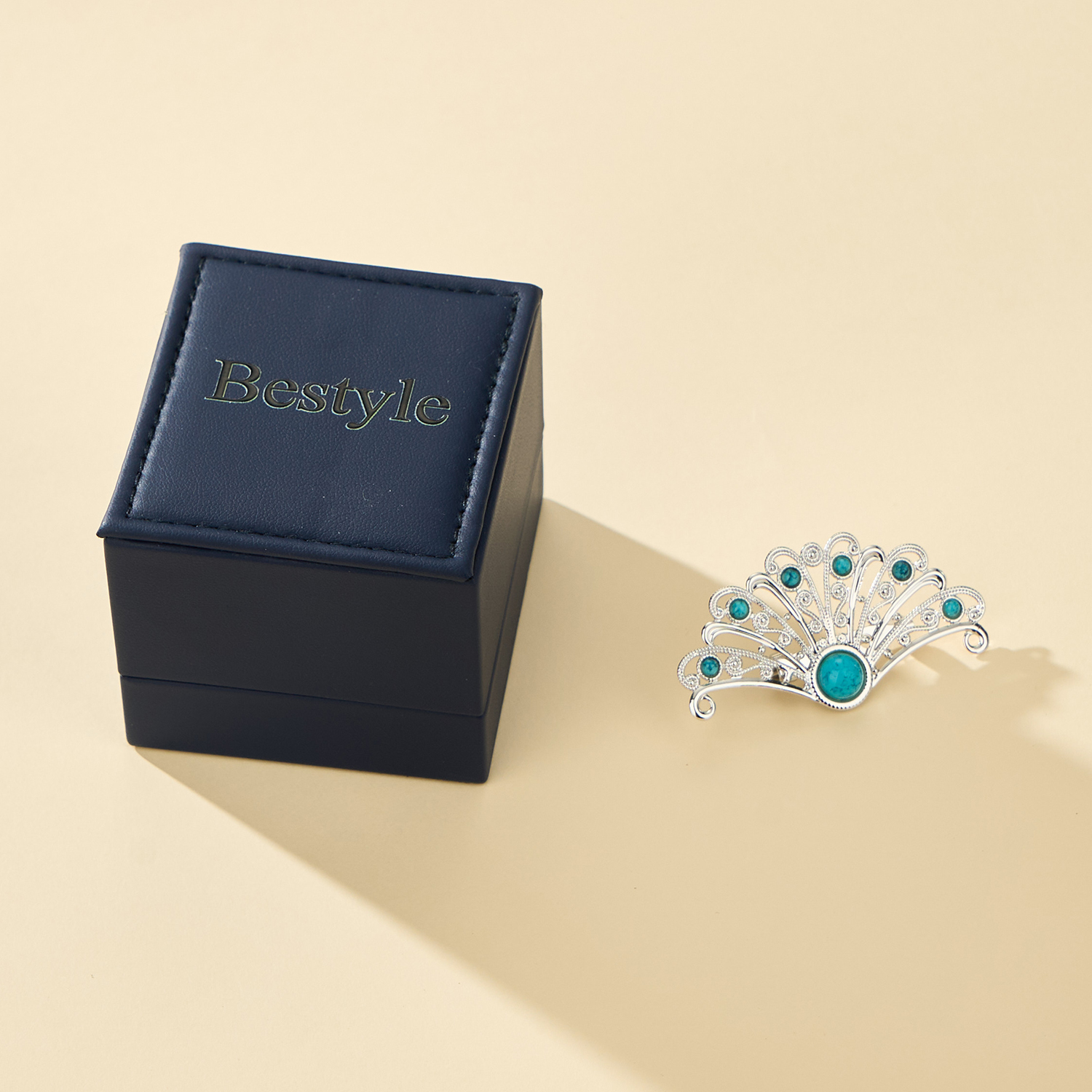 Bestyle Created Turquoise Peacock Brooch Lapel Pins for Women Vintage Elegant Dress Accessories