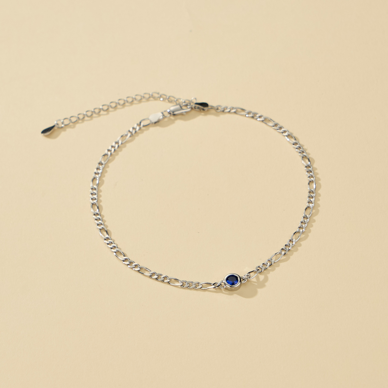 Bestyle Sterling Silver Ankle Bracelets for Women Birthstone Created Sapphire Anklet Waterproof Summer Beach Jewelry